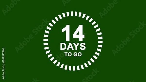 Fototapeta White countdown timer showing 14 days to go on a dark green background event