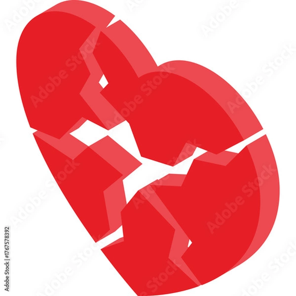 Fototapeta Red Heart Shape Broken Into Many Pieces On Transparent Background Representing Heartbreak And Sadness