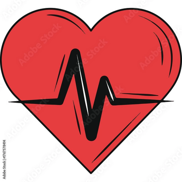 Fototapeta Red Heart Shape With Black Electrocardiogram Line Inside Representing Vital Signs And Cardiology Health Care Medical Symbol On Transparent Background