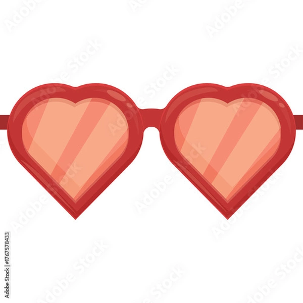 Fototapeta Red Heart Shaped Sunglasses with Translucent Coral Lenses Detailed Vector Graphic Element