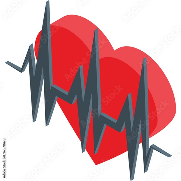 Fototapeta Red Heart Symbol with Gray EKG Heartbeat Line on Transparent Background