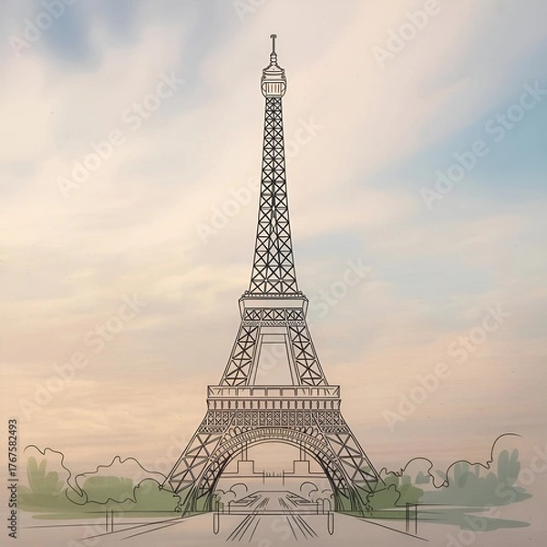 Obraz Eiffel Tower - Continuous Line Art