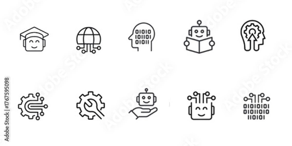 Fototapeta Machine learning Line Editable icon set