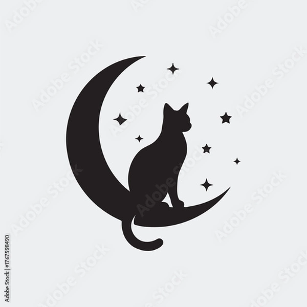 Obraz Cat on Crescent Moon with Stars