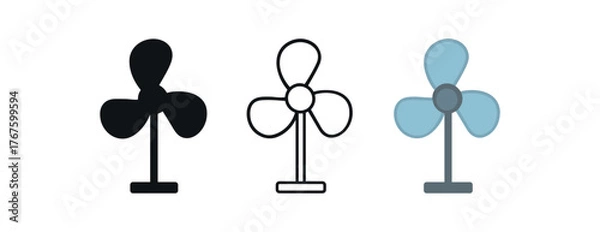 Obraz fan table blades icon on white background Black silhouette flat icon outline icon and colored icon style. three minimal vector icon style