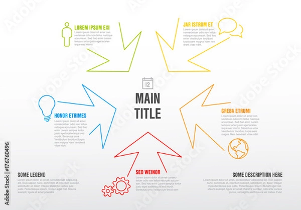 Fototapeta Thin line infographics template with colorful arrows