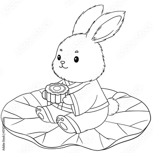 Obraz Cute Rabbit with Moon Cake