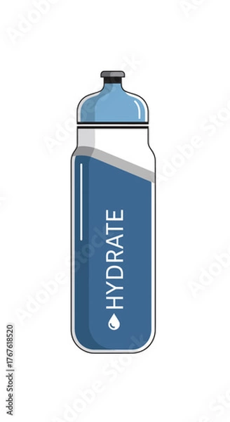 Obraz Blue Water Bottle with Hydrate Text and Water Drop Icon.