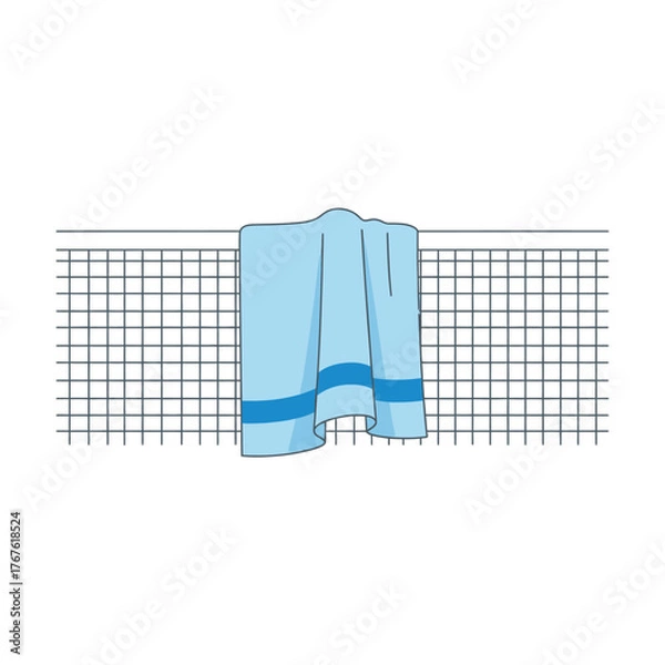 Obraz Blue Towel Hanging on a Wire Mesh Fence.