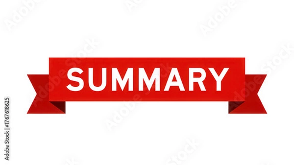 Fototapeta Red ribbon banner with the word summary written in white text isolated on transparent background