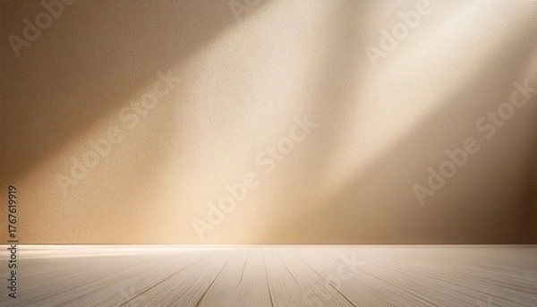 Fototapeta fond texture beige vide pour presentation sol et mur avec lumiere douce du soleil