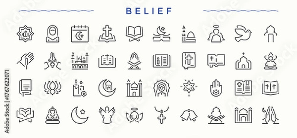 Fototapeta Belief icon set. Spirit trendy minimal icons. Minimal thin line web icons set. Ritual line icon set. Editable stroke. Vector collection.