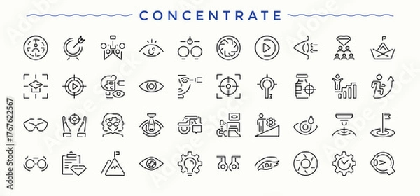 Fototapeta Concentrate icon set. Minimalist icons collection. Optometry linear icon set. Contains related to optometry, optical, hospital, sight, optometrist, eyesight and more.
