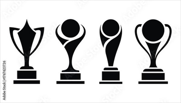 Obraz Four black trophy cup icons on white background award winner