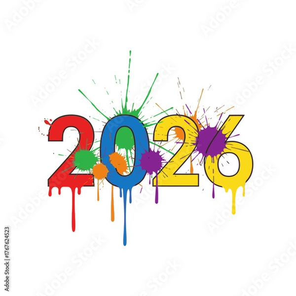 Fototapeta Colorful 2026 New Year Celebration with Paint Splatters.