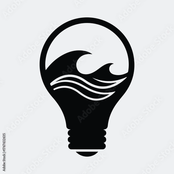 Obraz Silhouette lightbulb with ocean wave concept inside Vector illustration