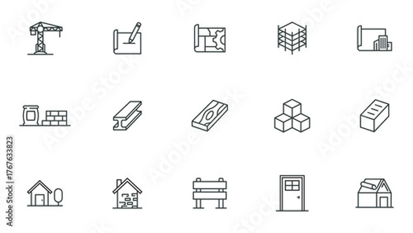 Fototapeta construction icon collection line vector design illustration template in trendy style