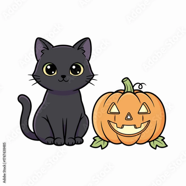Obraz Black Cat and Pumpkin for Halloween Decoration
