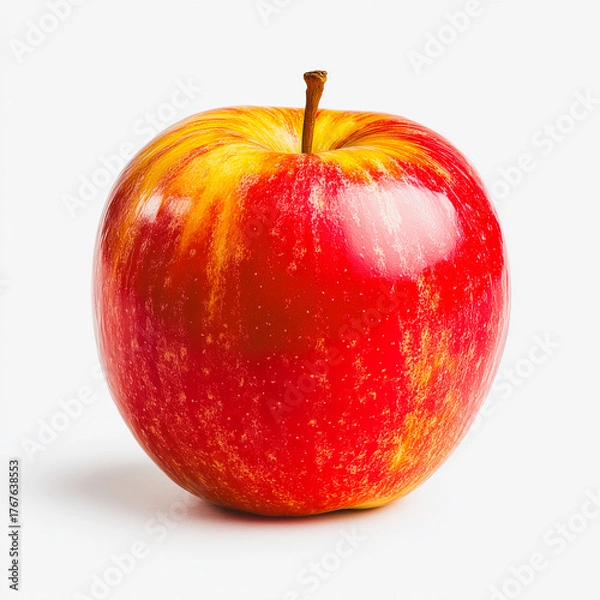 Fototapeta Close-up red ripe organic apple isolated on white background.