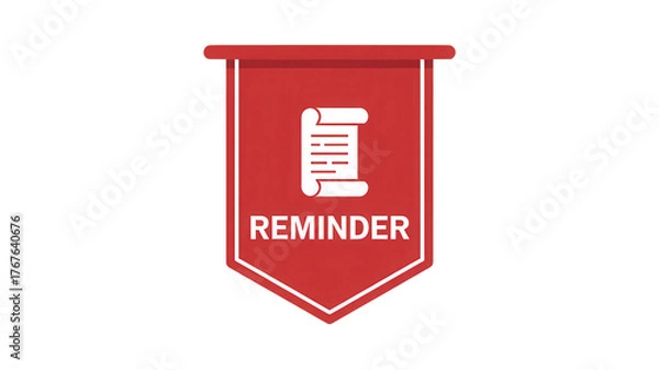 Obraz Red banner with white reminder icon and text isolated on transparent background
