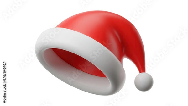 Fototapeta Classic red and white santa claus hat with fluffy pom pom isolated on transparent background