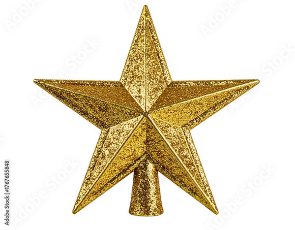 Obraz  Vintage Gold Wire Star Tree Topper with Twinkling Lights, 3D Perspective, Isolated PNG, And transparent the background.