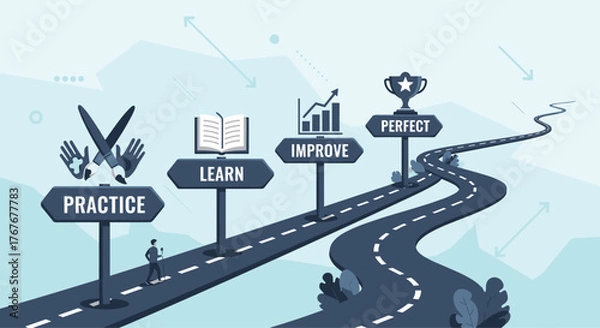 Obraz Unlock your potential by practicing, learning, and improving to achieve perfection on your career journey to success and growth