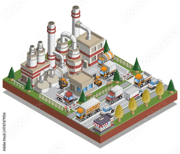 Obraz Industrial building infrastructure. Isolated on white background. Isometric. Vector illustration.