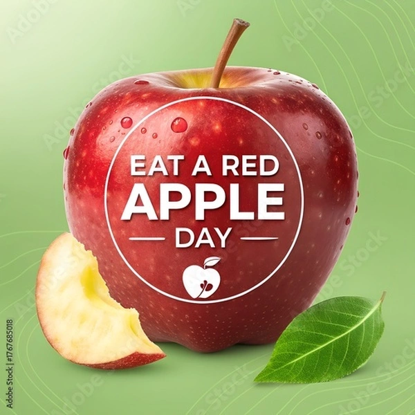 Fototapeta eat a red apple day illustration, red apple fruit vector design, healthy apple eating concept art, fresh red apple nutrition graphic, december red apple celebration design