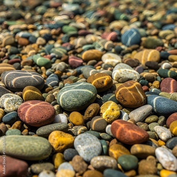 Fototapeta Polished Riverbed Pebble Colors Underwater