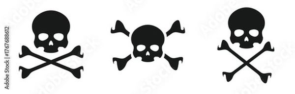 Fototapeta Human skull icon set. Collection of pirate skull silhouettes. Pirate skull with crossbones