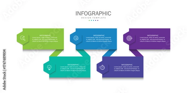 Fototapeta 5 Elements Infographic design template. Presentations, Reports, Banners, Posters, Strategies, and Plans. Vector illustration.