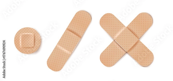 Obraz Vector set illustrations of band aids. Vector set aid bandages different forms.