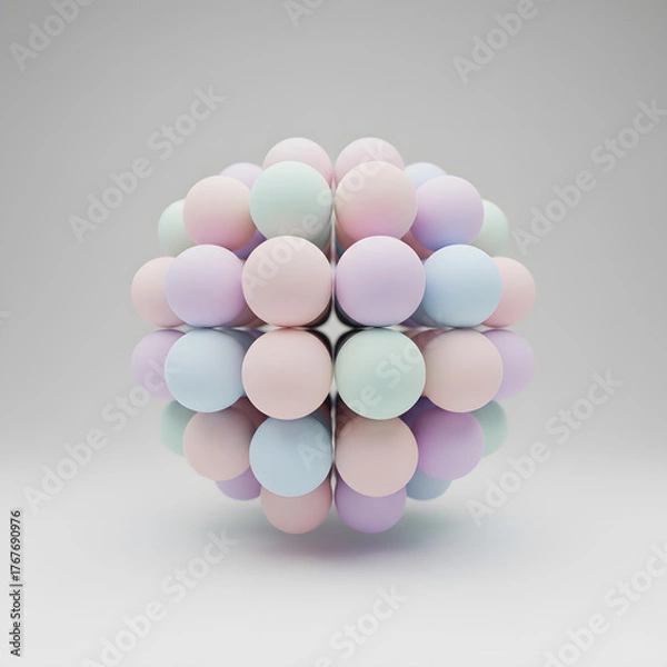 Fototapeta Minimal pastel gradient spheres arranged in harmonic symmetry