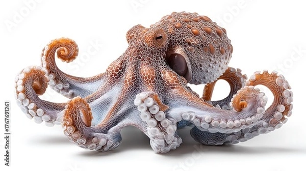 Obraz A sea octopus spreads its tentacles in full display, its unique features and rich colors captured in stunning detail against a white background, showcasing the intricate beauty of marine life.