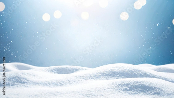 Fototapeta Winter background with snowdrift and bokeh lights. 