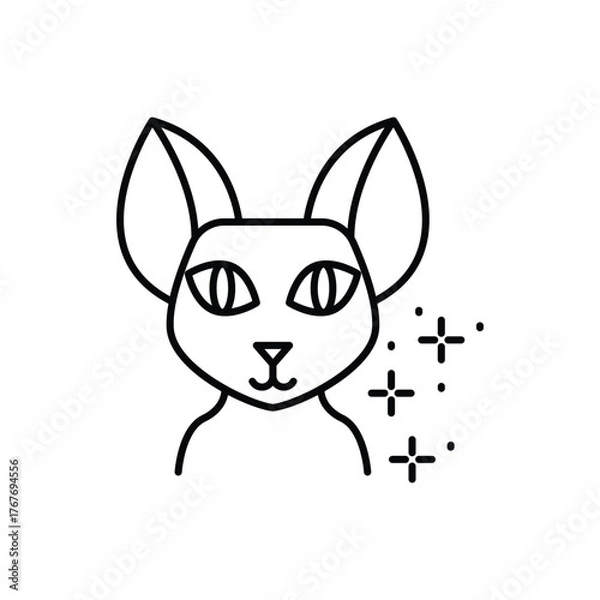 Obraz A stylized drawing of a cat with large ears  angled eyes accompanied by  shaped sparkles
