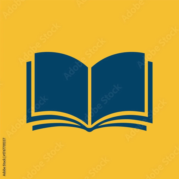 Fototapeta Open book icon on yellow background, education and reading concept, flat design, vector illustration