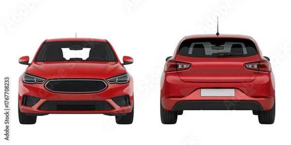 Fototapeta Red hatchback car front and rear views red car automobile