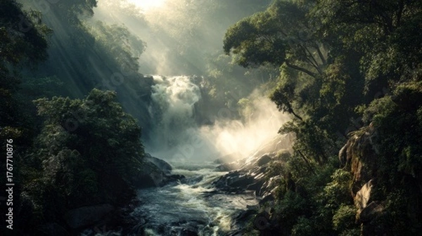 Fototapeta beautiful waterfall with river in the middle of the Amazon