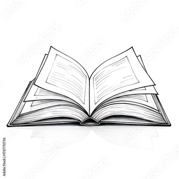 Fototapeta Hand drawn open book illustration with blank pages