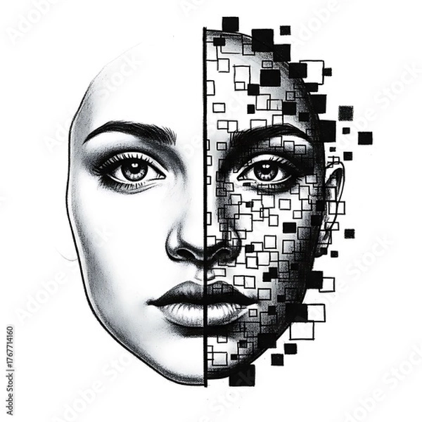 Fototapeta Woman's face depicting human and artificial intelligence concept