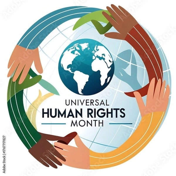 Obraz Universal Human Rights Month celebration of equality justice and freedom, Global awareness for dignity and respect for all people, Empowering humanity through compassion and diversity illustration