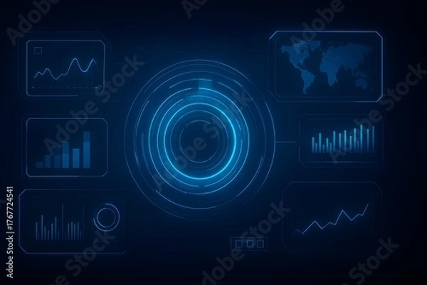 Fototapeta Futuristic holographic data interface with blue glowing elements