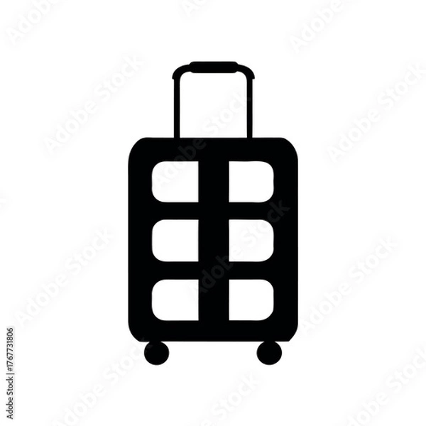 Fototapeta Simple black silhouette of a rolling suitcase with telescopic handle and wheels
