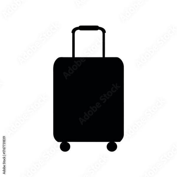 Fototapeta Simple black silhouette of a rolling suitcase with telescopic handle and wheels