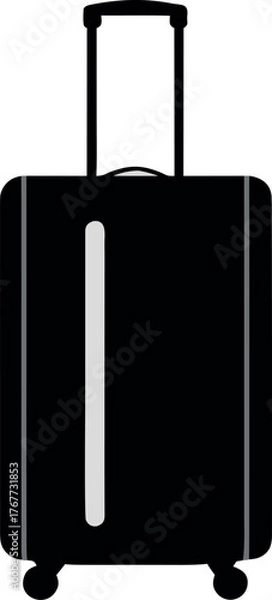 Fototapeta Simple black silhouette of a rolling suitcase with telescopic handle and wheels