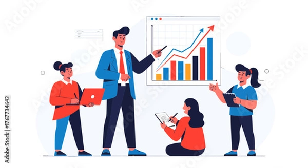 Obraz Business Team Analyzing Growth Charts and Data Presentation With Modern Illustrative Style