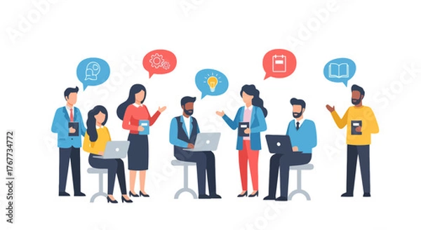 Fototapeta Business Team Collaboration: Conceptualizing Strategies with Thought Bubbles