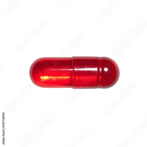 Fototapeta Red capsule isolated on transparent background, a pharmaceutical product for health